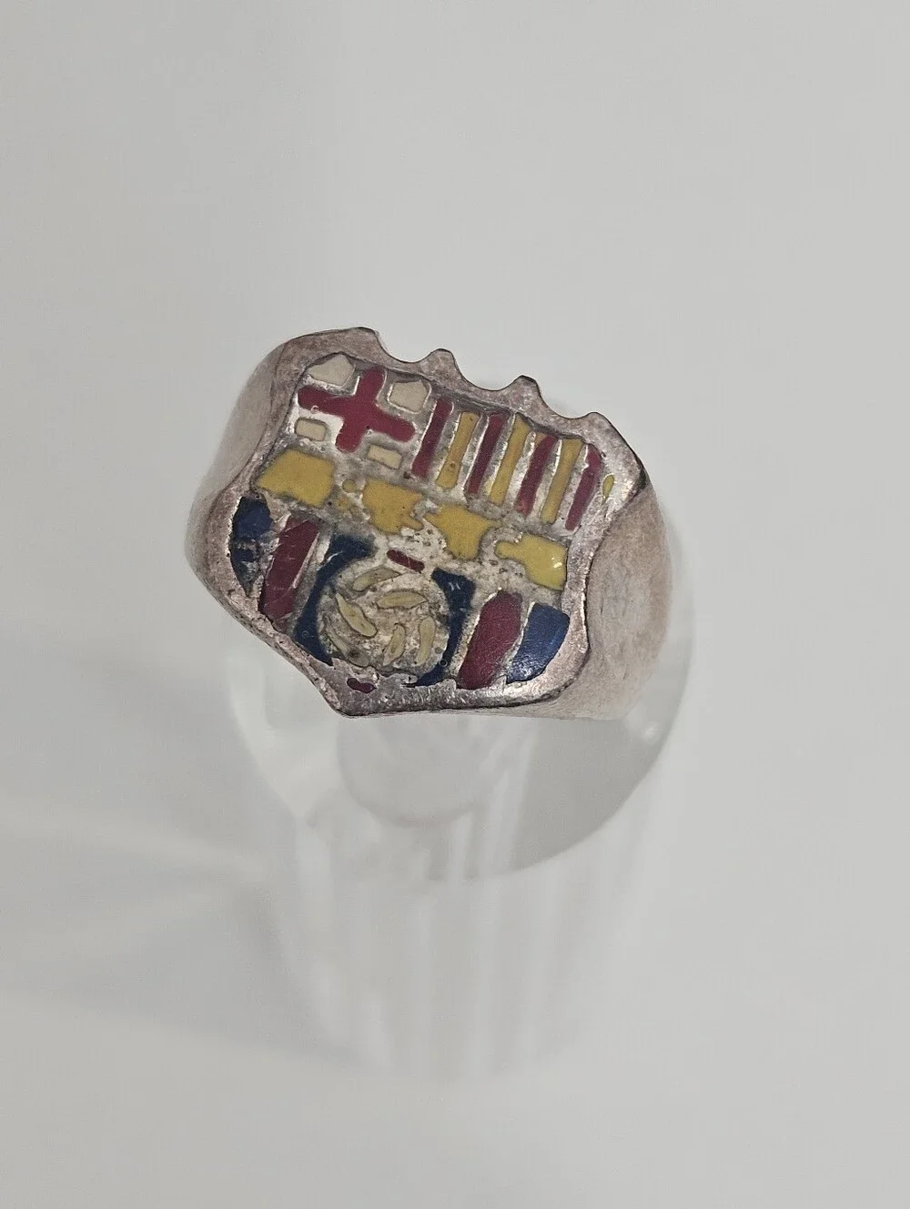Vintage BSC 925 Barcelona Sporting Club Soccer Design Signet Ring Size 8 US